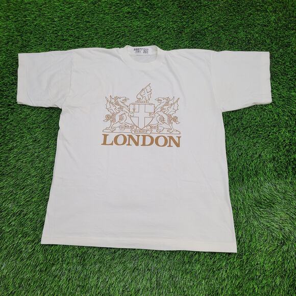 Vintage London Dragon Crest T-Shirt Men's Large Short Boxy Fit 80s - Picture 1 of 11